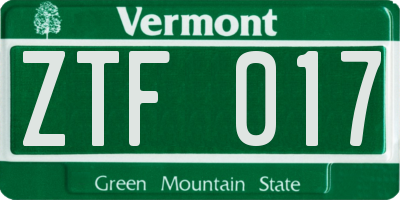 VT license plate ZTF017