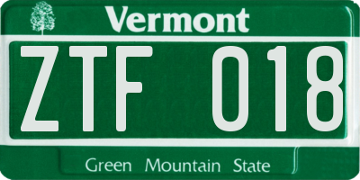 VT license plate ZTF018