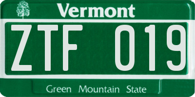 VT license plate ZTF019