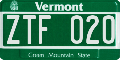 VT license plate ZTF020