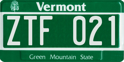 VT license plate ZTF021
