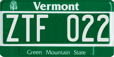VT license plate ZTF022