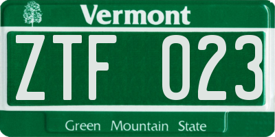VT license plate ZTF023
