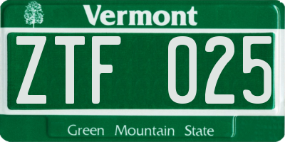 VT license plate ZTF025