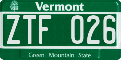 VT license plate ZTF026