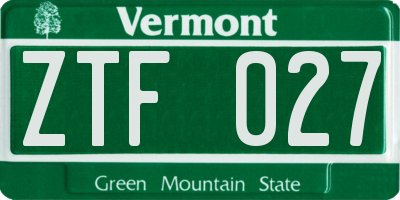 VT license plate ZTF027