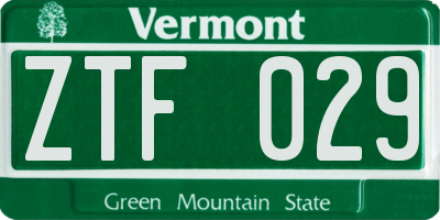 VT license plate ZTF029