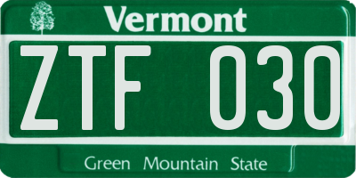 VT license plate ZTF030
