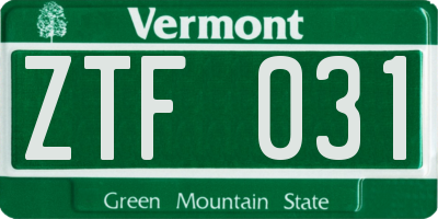 VT license plate ZTF031