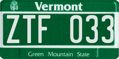 VT license plate ZTF033