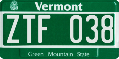 VT license plate ZTF038