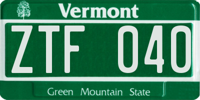 VT license plate ZTF040