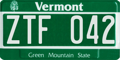 VT license plate ZTF042