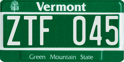 VT license plate ZTF045