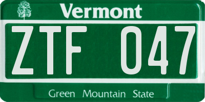 VT license plate ZTF047