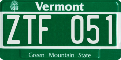 VT license plate ZTF051