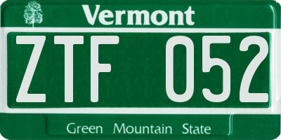 VT license plate ZTF052