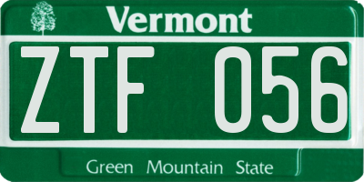 VT license plate ZTF056
