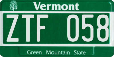 VT license plate ZTF058