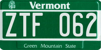 VT license plate ZTF062