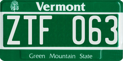 VT license plate ZTF063