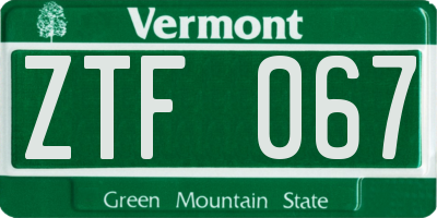 VT license plate ZTF067