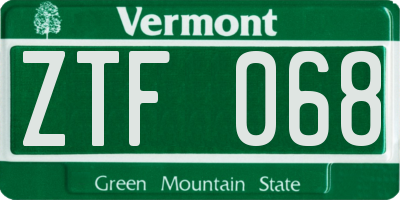 VT license plate ZTF068
