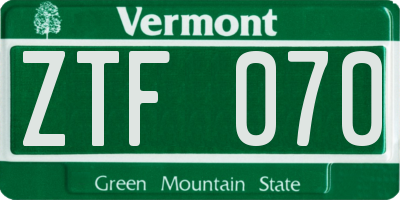 VT license plate ZTF070