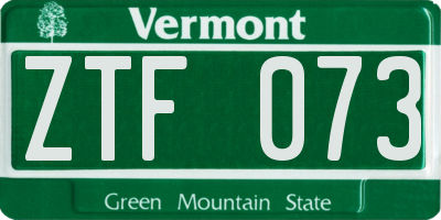 VT license plate ZTF073