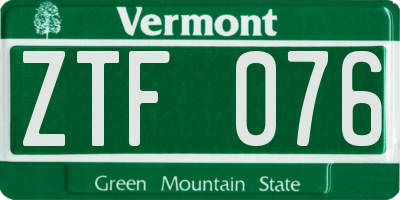 VT license plate ZTF076