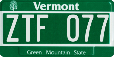 VT license plate ZTF077