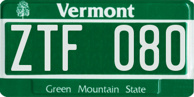 VT license plate ZTF080