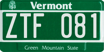 VT license plate ZTF081