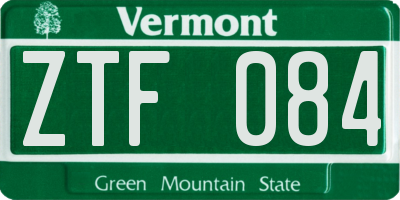 VT license plate ZTF084