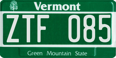 VT license plate ZTF085