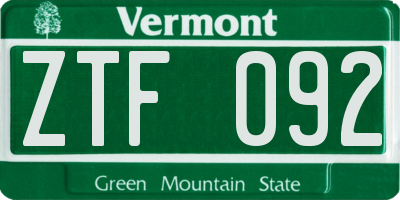 VT license plate ZTF092