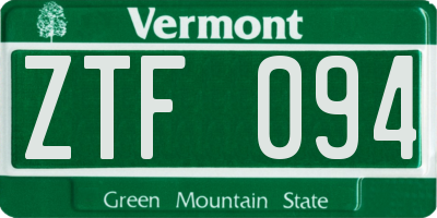 VT license plate ZTF094