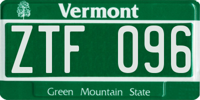 VT license plate ZTF096