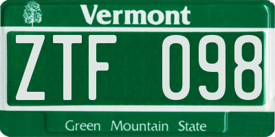 VT license plate ZTF098