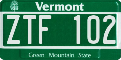 VT license plate ZTF102