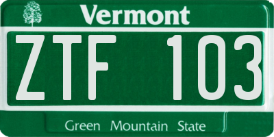 VT license plate ZTF103