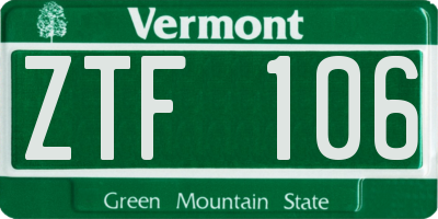 VT license plate ZTF106