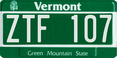 VT license plate ZTF107