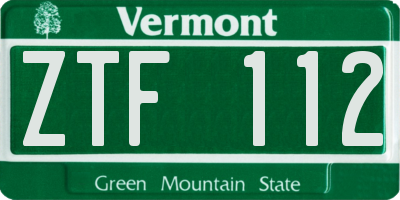 VT license plate ZTF112