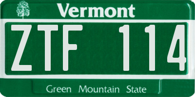VT license plate ZTF114