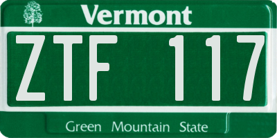 VT license plate ZTF117