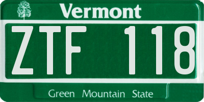 VT license plate ZTF118