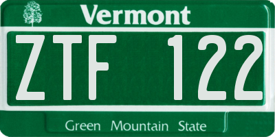 VT license plate ZTF122