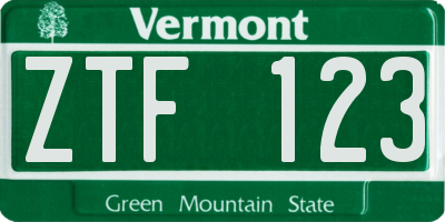 VT license plate ZTF123