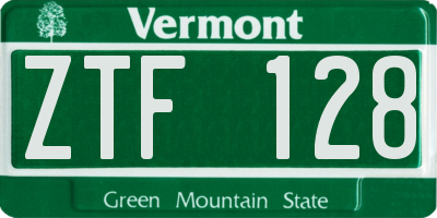 VT license plate ZTF128